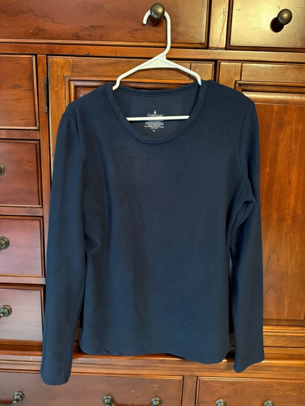 Cuddl Duds Fleecewear with Stretch Navy Long Sleeve Crewneck Shirt, XL
